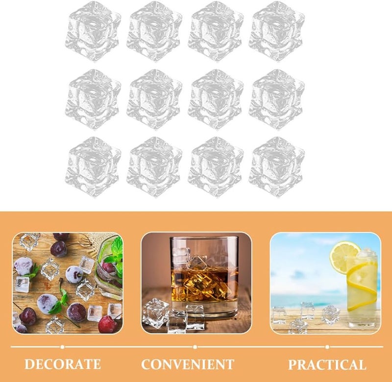 Mikinona 50 Pcs Reusable Acrylic Fake Ice Cubes Square Clear For Photography Decor - Image 3
